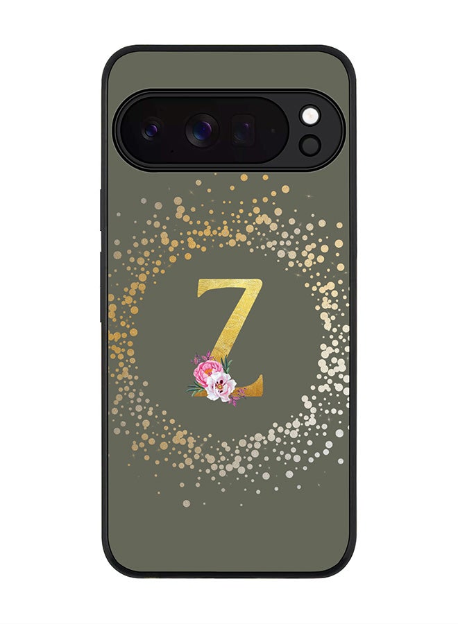 For Google Pixel 10 Pro Case,Slim fit Camera Protection, Shockproof Thin Phone cover  - Custom Monogram Floral - Z  (Olive Green )